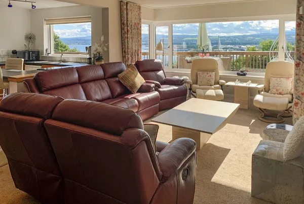 Balnacraig living room with panoramic water views