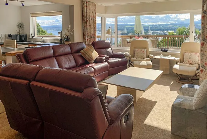 Balnacraig living room with panoramic water views