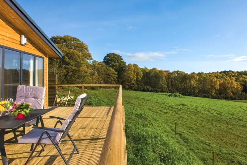 Beauly Lodge deck looking across open countryside