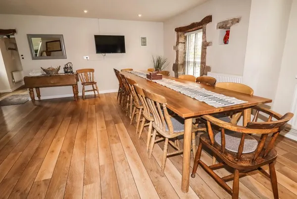 Lee House Cottage large farmhouse dining table with exposed stone