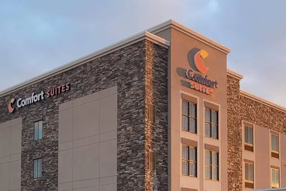 Building with a sign on the side of it