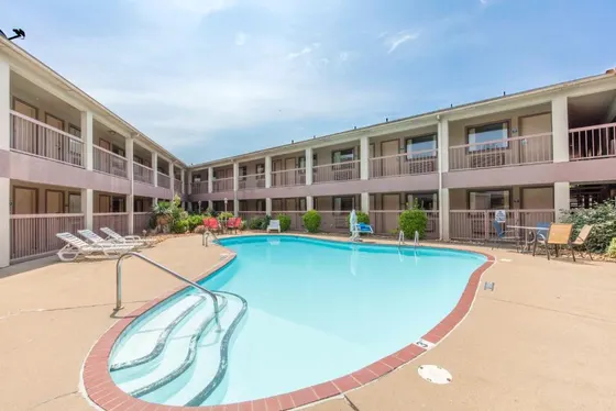 Large swimming pool in front of a building