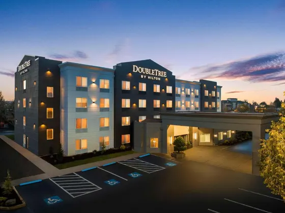 Rendering of the dunder mifflin hotel at dusk