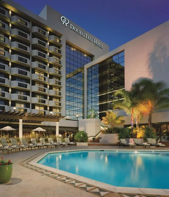 Swimming pool in front of a hotel