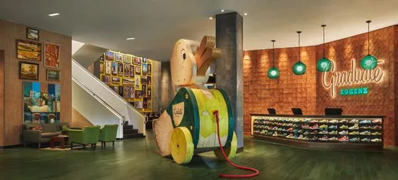 Store with a surfboard in the middle of a room