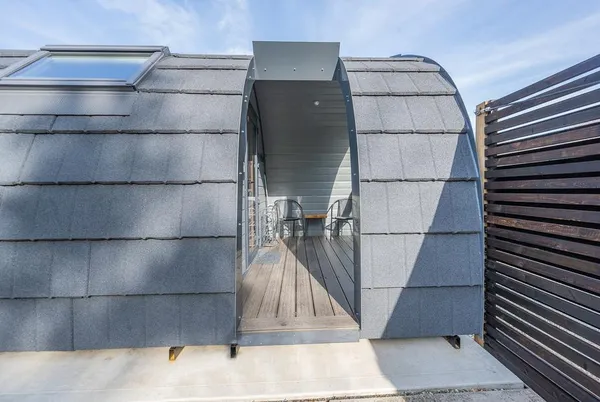 Hare curved glamping pod exterior with private entrance