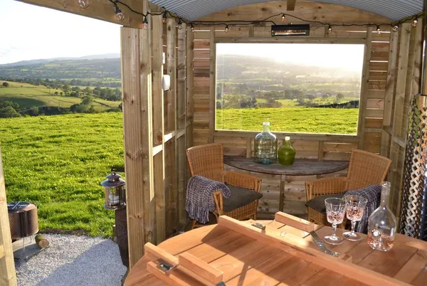Heather Hut at Copy House Hideaway seating nook with a wide valley view