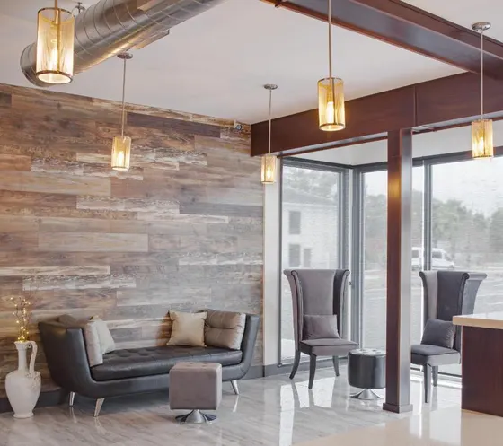 Lobby with a couch and two chairs