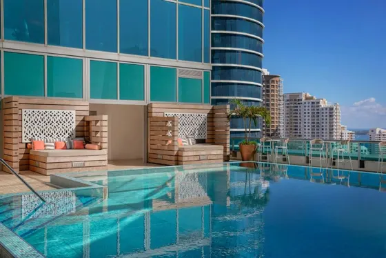 Swimming pool on the roof of a building