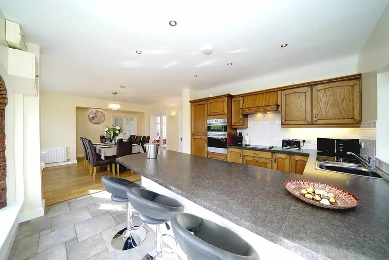 Lower Lodge kitchen island and dining area