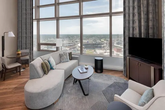 Suite living room looking over Target Field