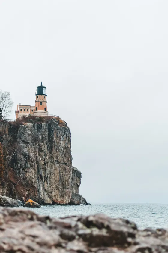 Split Rock Lighthouse on a cliff over Lake Superior