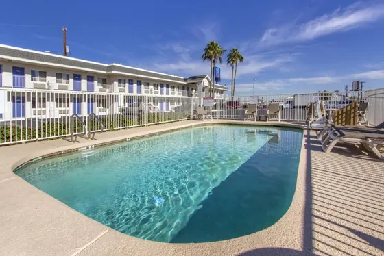Swimming pool in front of a building