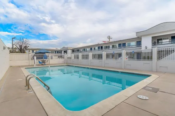 Swimming pool in front of a building