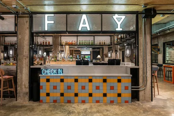 Bar with a tiled counter in a restaurant