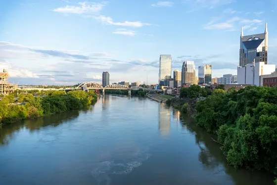 Nashville skyline and bridges along the Cumberland River