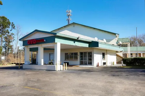 Empty parking lot in front of a store