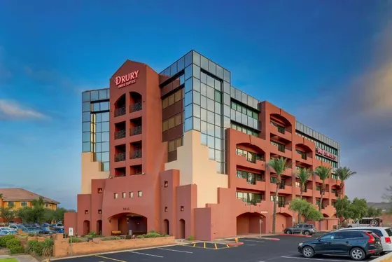 Rendering of a building with a hotel