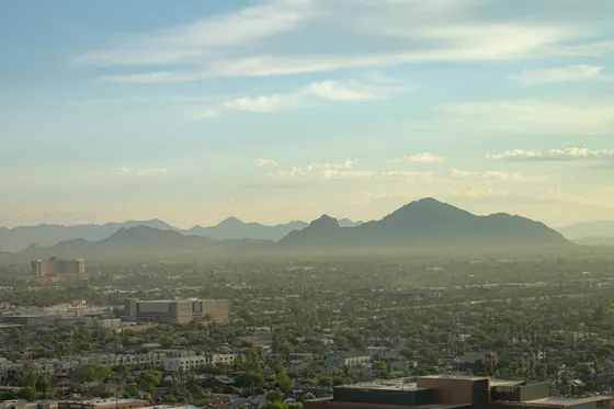 Phoenix cityscape with Camelback Mountain in the distance