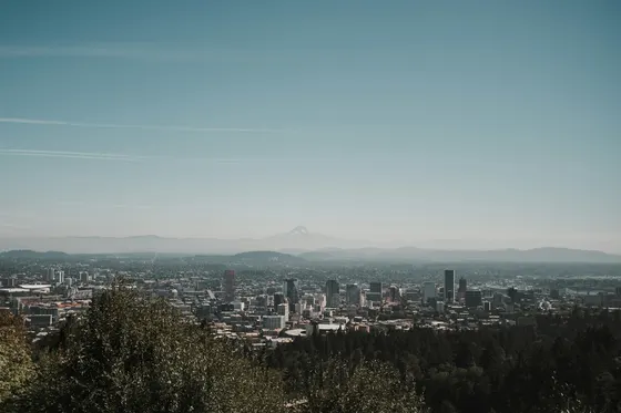 Portland skyline with Mount Hood in the distance
