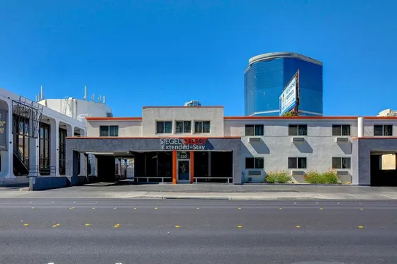Empty street in front of a building