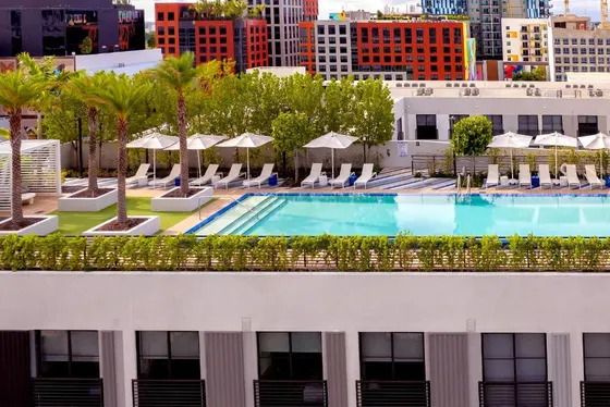 Swimming pool on the roof of a building