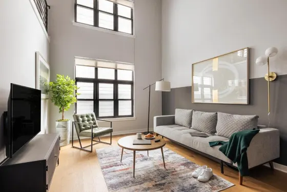 Living room with a couch and a table