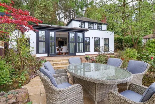 The Sheiling rear patio with rattan dining furniture