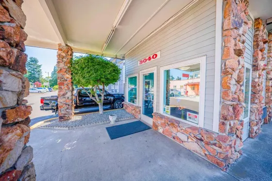 Store front of a building with a window
