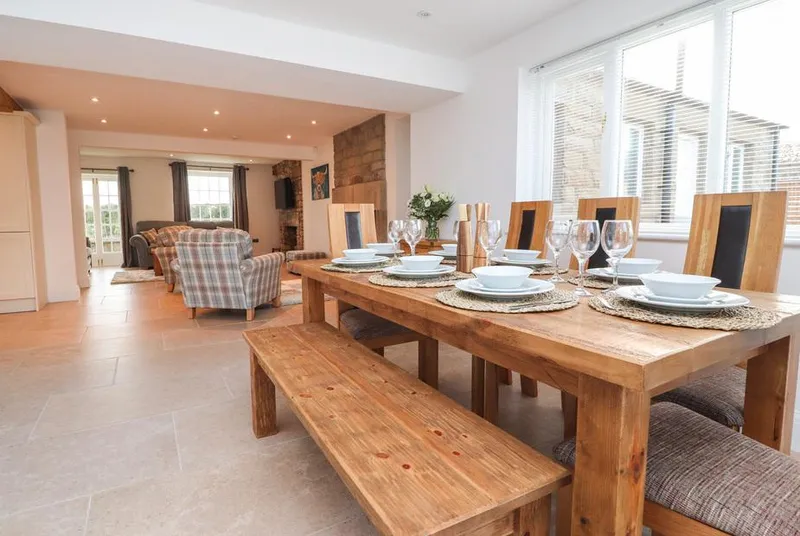 Vine Cottage dining and sitting room with skylights