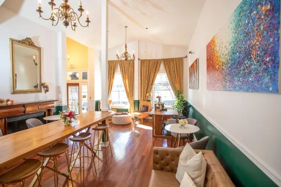 Dining room with a long table and chairs