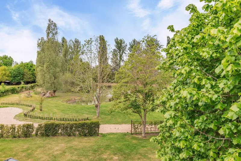 Willow Loft elevated view over rural Suffolk grounds and gardens